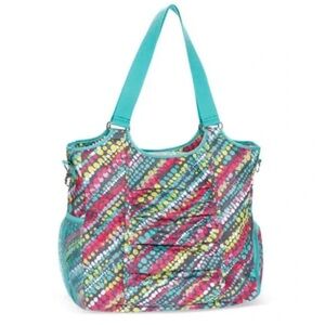 Thirty One All Pro Tote gym Yoga bag in multi color graffiti dot pattern EUC